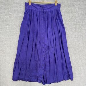 Vtg CLAUDE Purple Button‎ Front Pleated Midi Skirt Sz 11/12 cottage country